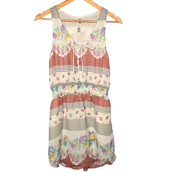 Free People Falling For Georgette Boho Mixed Print Chiffon Mini Dress Size XS - Picture 1 of 9